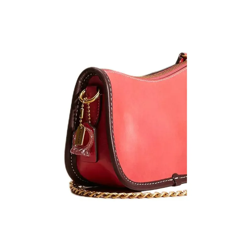 COACH Swinger Natural Leather Handbag, Shoulder Bag Regular Women's Brass & Red Fruit-3