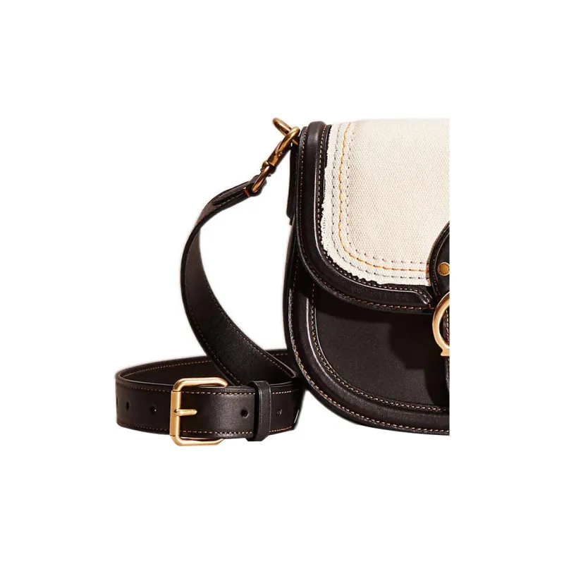 COACH Beat Glove Tanning Saddle Bag Shoulder Bag Crossbody Bag Medium Size Women's Black & White-3