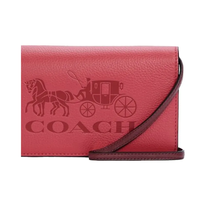 COACH Anna Leather Flap Bag Shoulder Bag Crossbody Bag Small Size Women's Strawberry Red-3