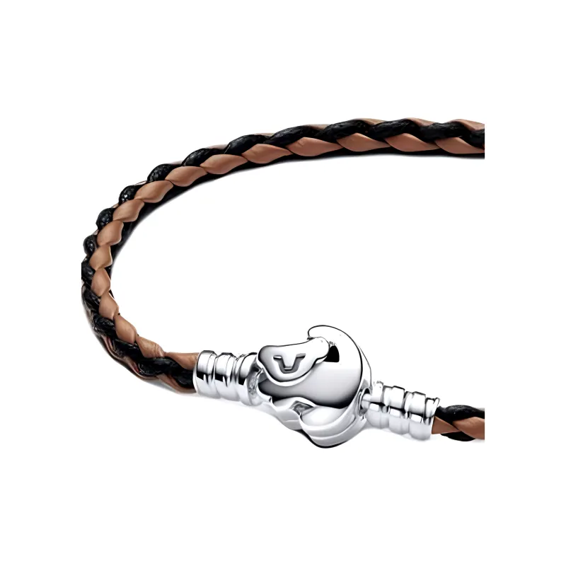 Pandora Sterling Silver Leather Bracelets Women's Brown-2