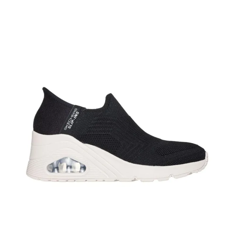 Skechers Uno Wedge   Kickin' Knit Low Top Casual Shoes Women's Black-1