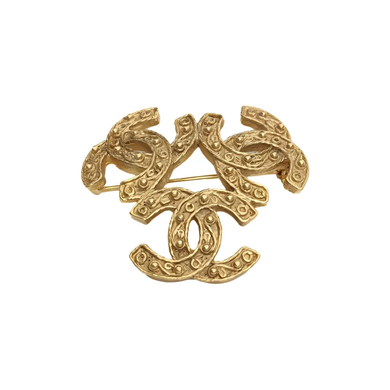 CHANEL 1995 Plated Triple Cc Costume Brooch-0