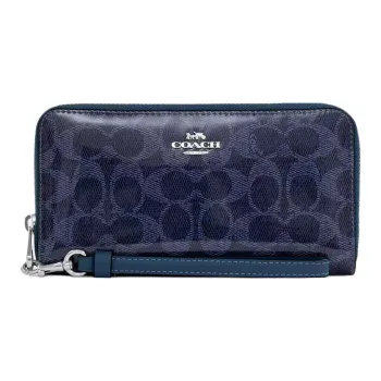 COACH Zip Around Canvas Wallet Small Size Women's Dark Blue