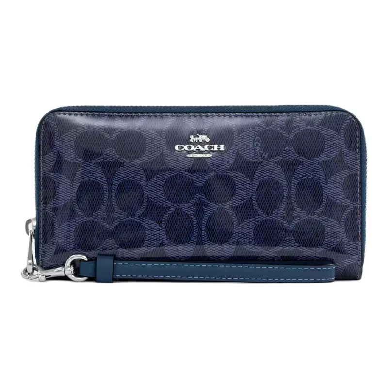 COACH Zip Around Canvas Wallet Trumpets Women's Dark Blue-0