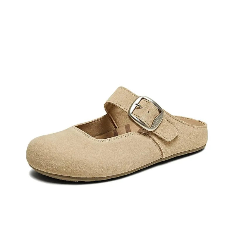 BASTO Rubber Sole Leather Patchwork Closed Toe Slippers Women's-5