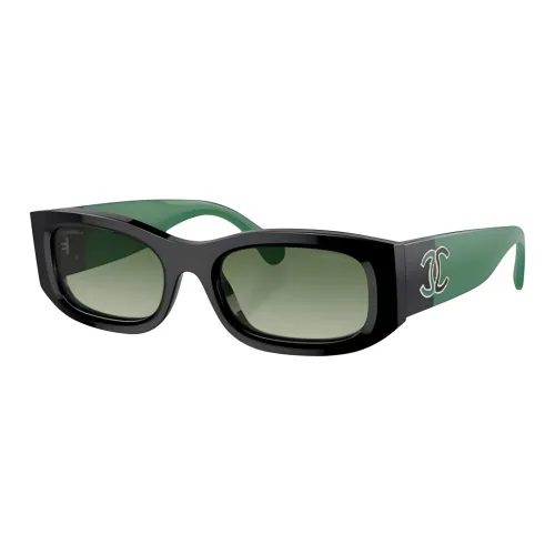 CHANEL Acetate Rectangular Sunglasses Women's Green