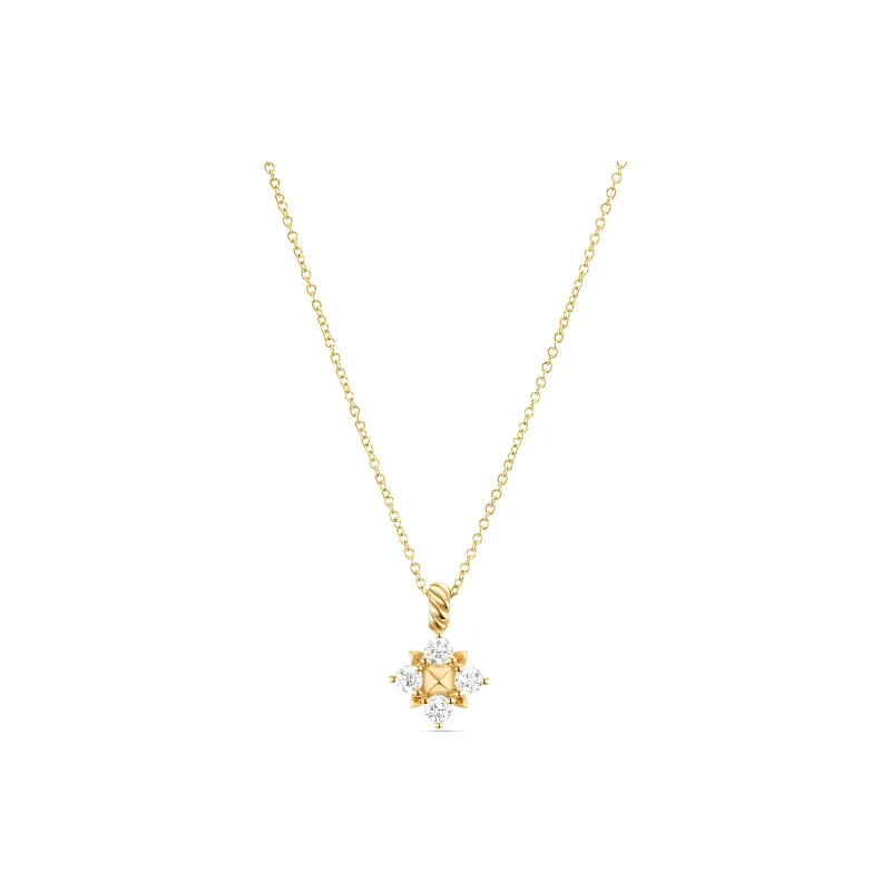David Yurman 18kt Yellow Gold Modern Renaissance Pyramid Diamond Pendant Necklace 1.1mm-0