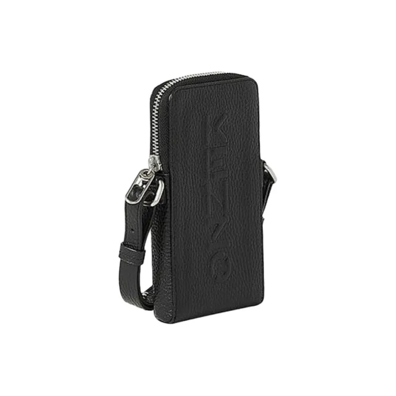 KENZO Letter Logo Leather Cell Phone Pouch, Crossbody Bag, Shoulder Bag Unisex Black-1