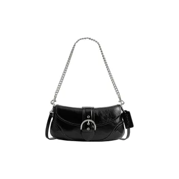 COACH Soho Patent Leather Shoulder Bag Medium Size Women's Black