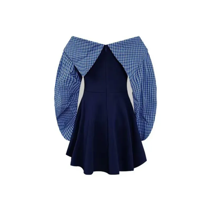PUREIDOL Long Sleeved Dresses Women's Navy Blue-1