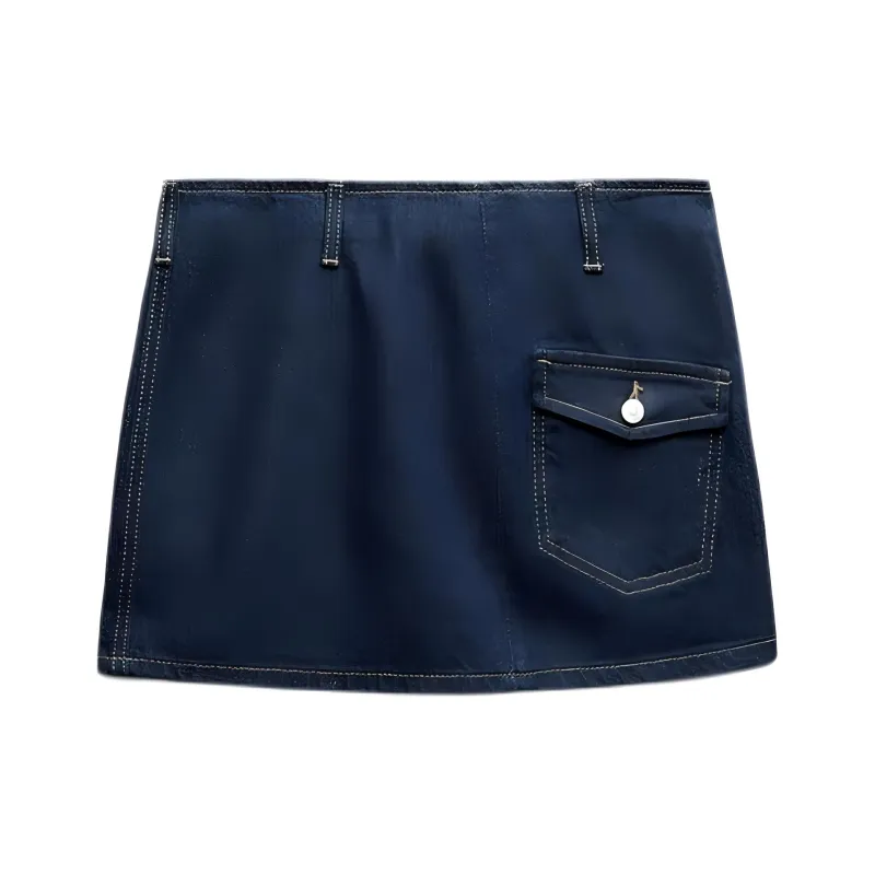 ZARA Denim Short Skirts Women's Deep Indigo Cyan-1