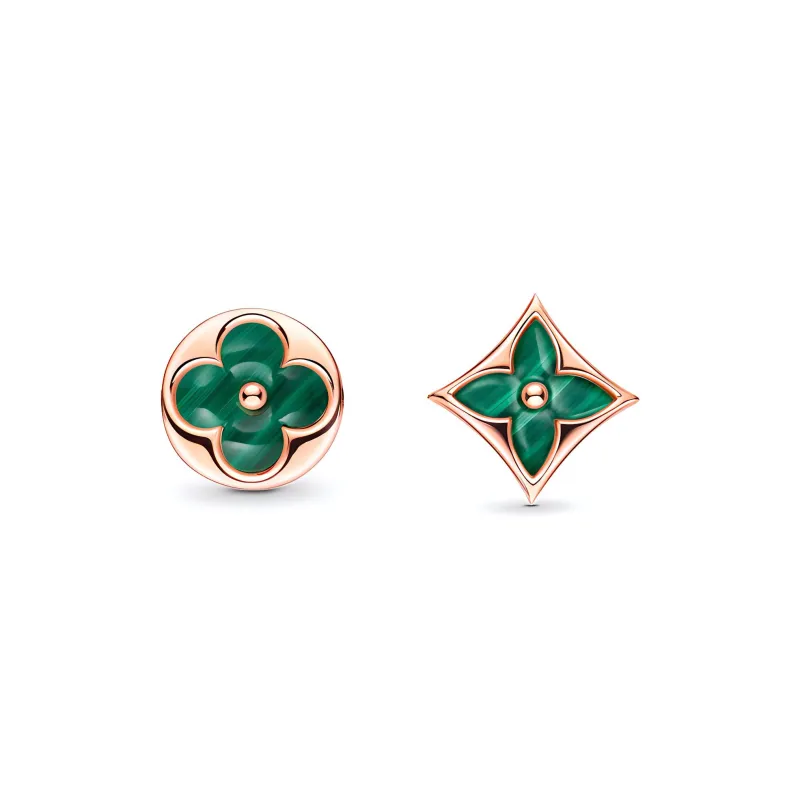 Lv Color Blossom Bb Sun Ear Stud Pink Gold And Malachite Per Unit-2
