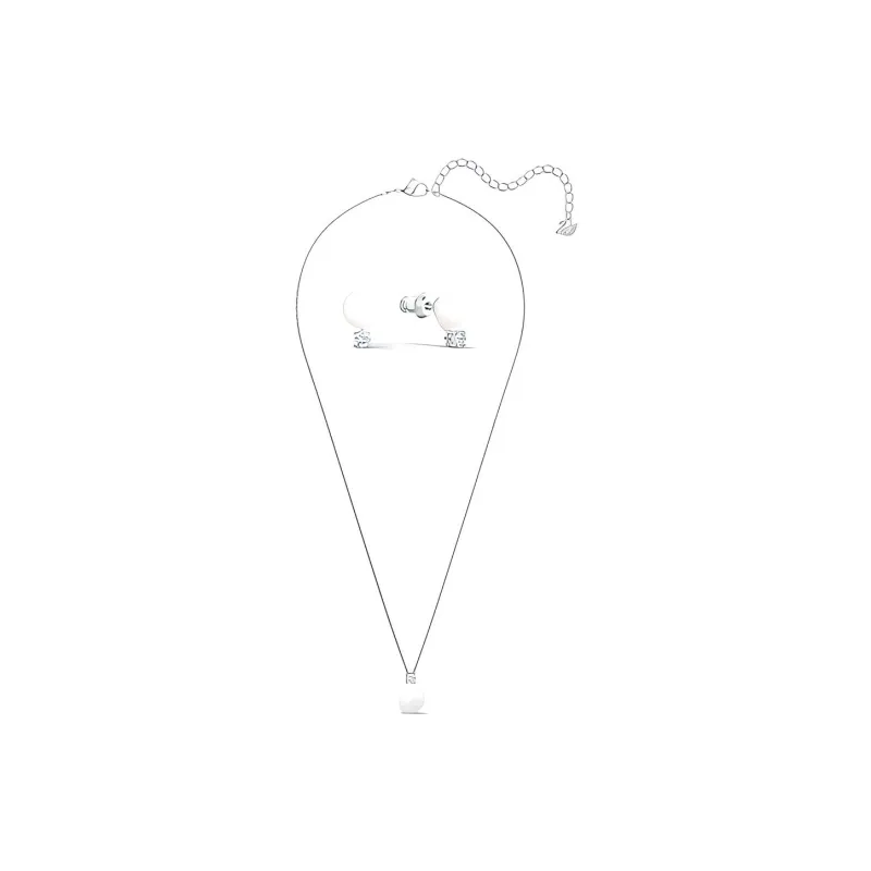 Swarovski Treasure Rhodium Plated Necklace Stud Earrings Women's White-1