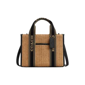 COACH Smith Straw Tote Bag, Shopping Bag, Shoulder Bag, Handbag Medium Size Women's Khaki & Black