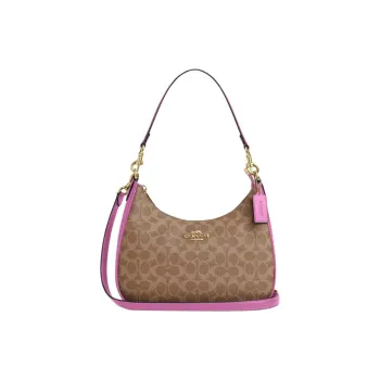 COACH Teri Coated Canvas Crescent Bag, Portable Crossbody Bag, Shoulder Bag Large Size Women's Brown & Cherry Red