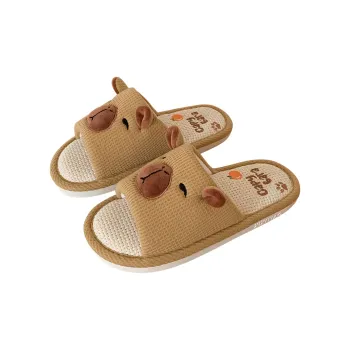 SHIGUDE Cotton Linen Blend Slippers Women's, Light Brown