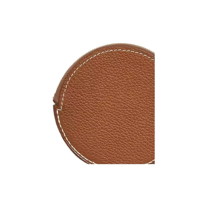 HERMES Strap Calfskin Coin Purse Women's 34 Fauve Light Yellow Umber-3