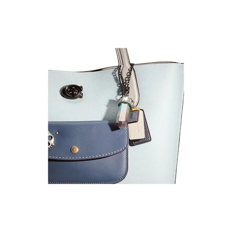 COACH Willow Coated Canvas With Leather Tote Bag Shopping Bag Handbag Shoulder Bag Women's Aqua Green With Blue Accents-3
