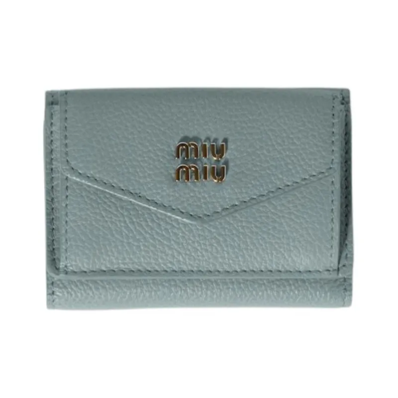 MIU MIU Cow Leather Wallet Small Size Unisex Light Green-0