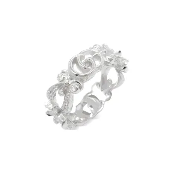 GUCCI 2010s 18K White Gold Flora Diamond Ring