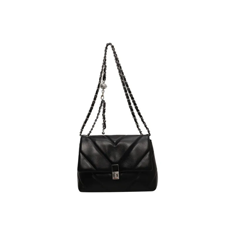 Single Warehouse PU Shoulder Bag Regular Women's Black/White/Ecru-11