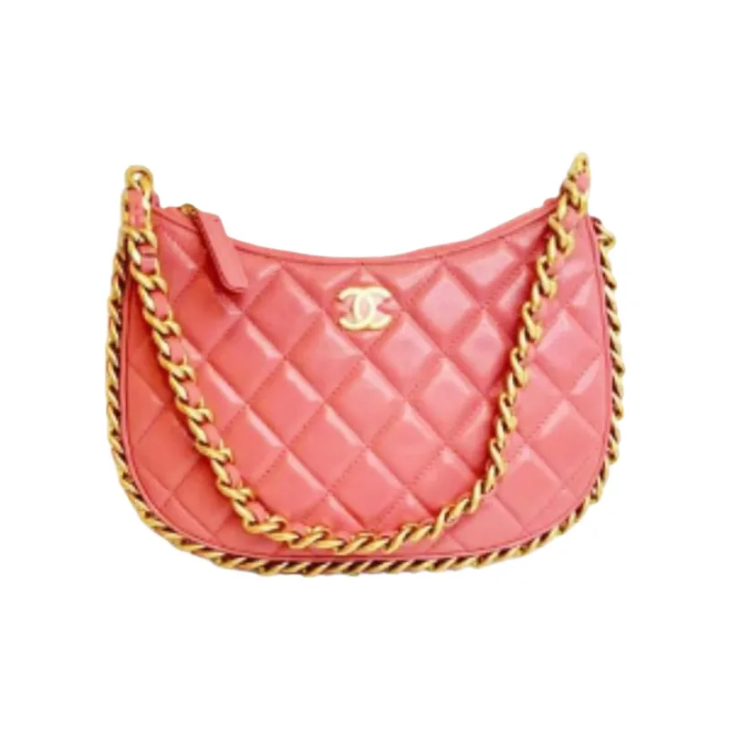 CHANEL Bright Lambskin Hobo Bag, Shoulder Bag, Handbag Trumpets Women's Pink-0