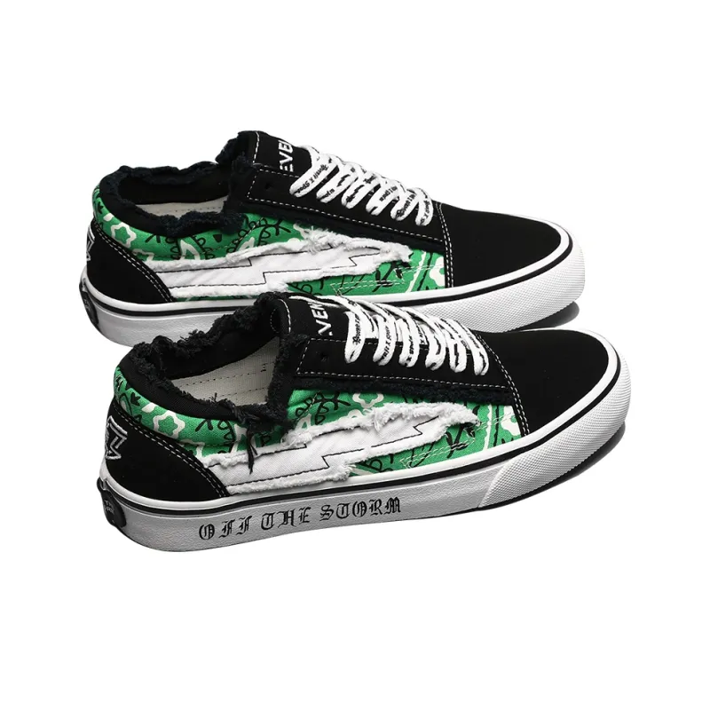 REVENFE X SPOTM x BURNING FLAME Slip Resistant, Breathable, Lightweight Low Top Canvas Shoes Unisex-34