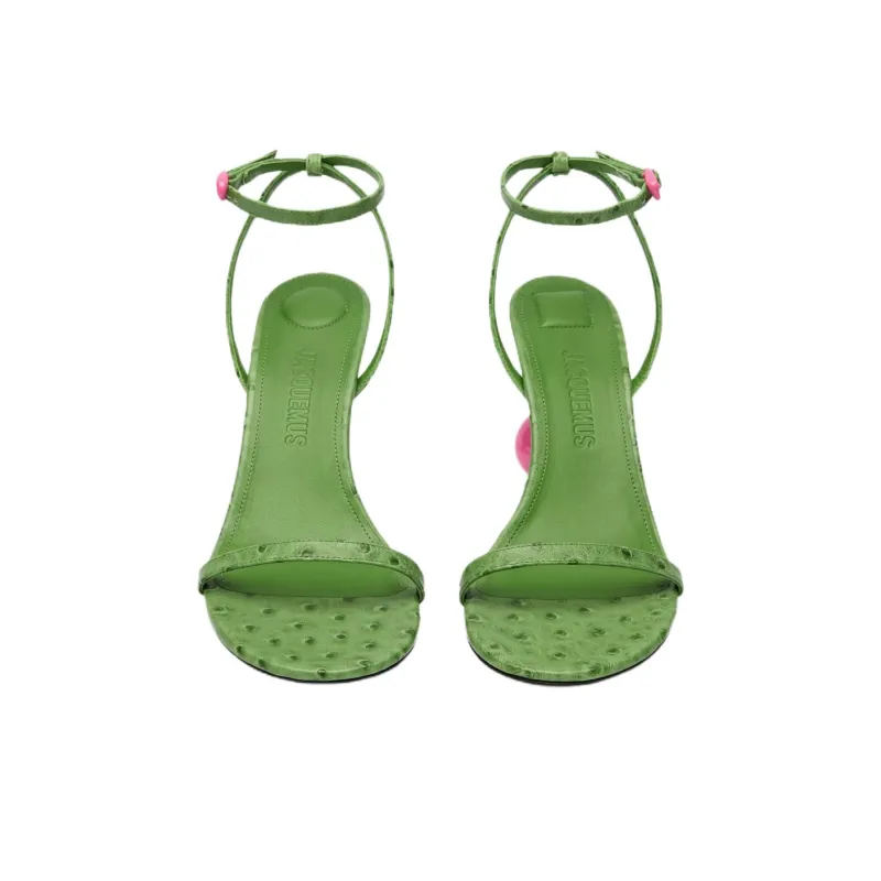 Jacquemus Bisou One Strap Sandals 9cm Women's Emerald Green-2