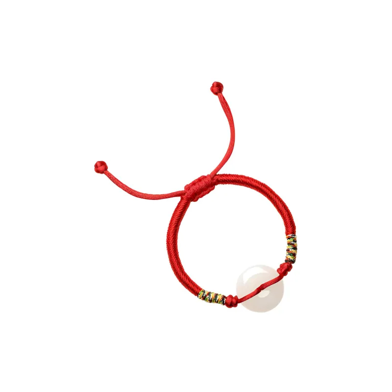 ZHOU LIU FU Red String Beaded Bracelet White Jade Women's-2