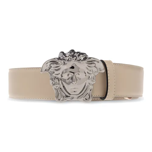 VERSACE Medusa Logo Smooth Buckle Leather Belts Men's Greige Width  4cm