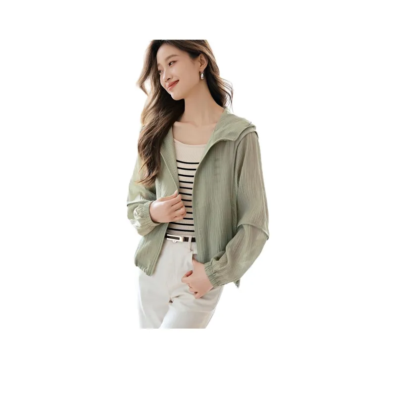 Mo Han Yi Mei Cropped Coat Women's Avocado Green-1