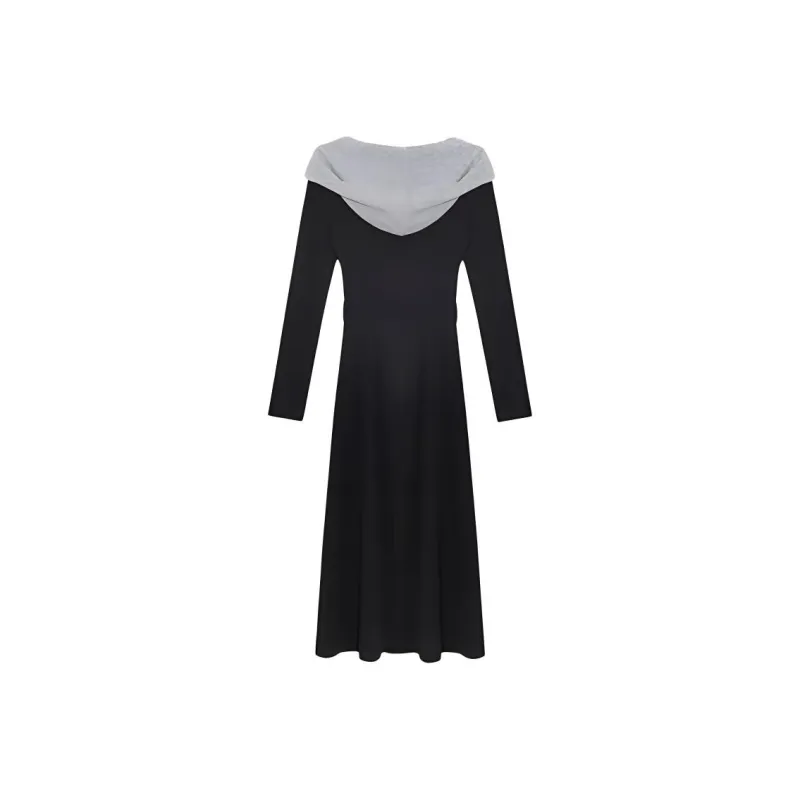 Long Sleeved Dress Style Women's Black With Belt Single Item-1