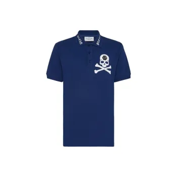 PHILIPP PLEIN Polo Shirt Ss Skull&Bones Polo Shirt Men's Blue