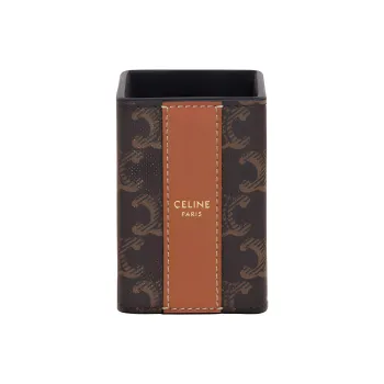 CELINE Triomphe Canvas And Cow Leather Perfume Case, Toiletry Bag, Makeup Bag Unisex Tawny