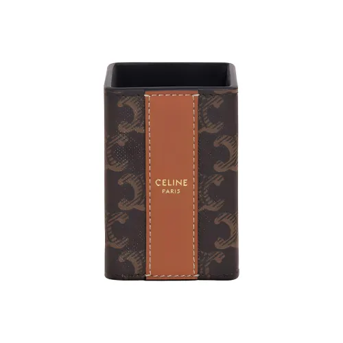 CELINE Triomphe Canvas And Cow Leather Perfume Case, Toiletry Bag, Makeup Bag Unisex Tawny