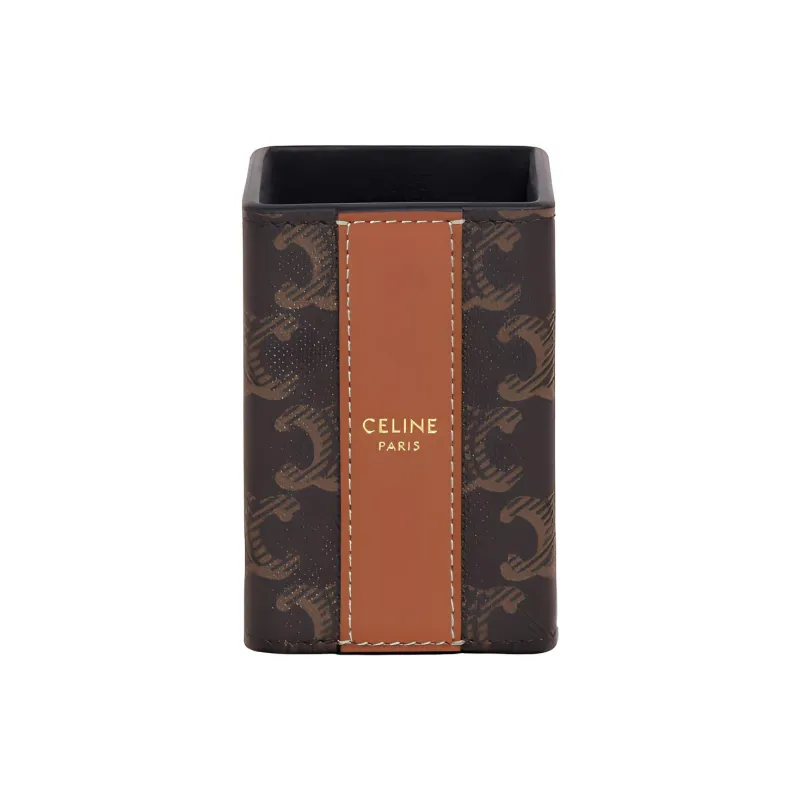 CELINE Triomphe Canvas And Cow Leather Perfume Case, Toiletry Bag, Makeup Bag Unisex Tawny-0