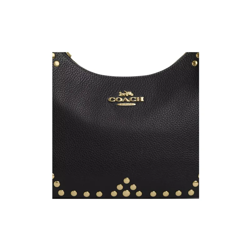 COACH Teri Pebbled Leather Hobo Crossbody Bag, Shoulder Bag Tubas Women's Black-4