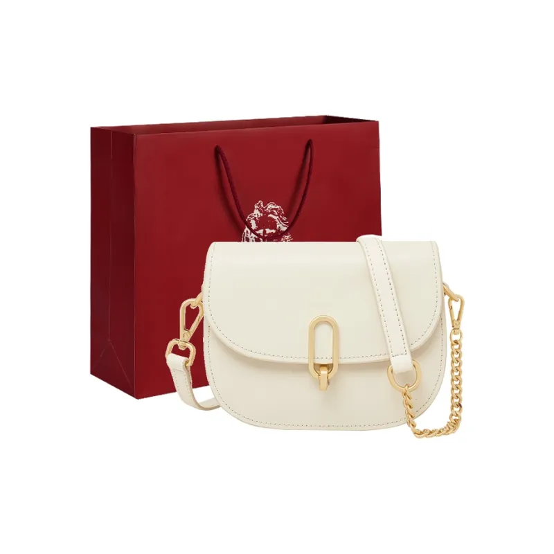 Old Man's Head Cow Leather One Shoulder Bag, Handheld Crossbody Bag Regular Women's Cream White / Knight Black-0