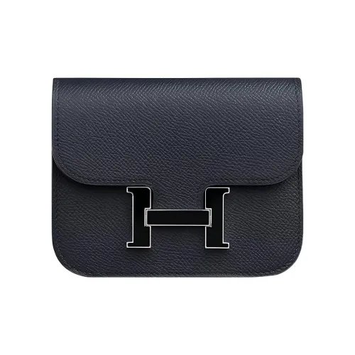 HERMES Constance Slim Epsom Calfskin Wallet Coin Purse Fanny Pack Women's Indigo
