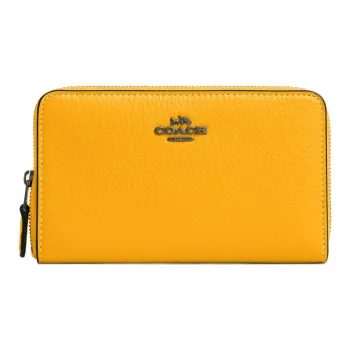 COACH Id Zip Wallet Leather Wallet Medium Size Unisex Ginger Yellow