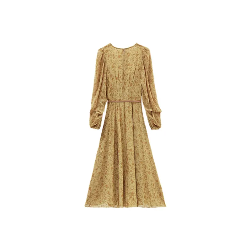 LEMON FAIRY Long Sleeved Dress Women's Yellow Floral-1