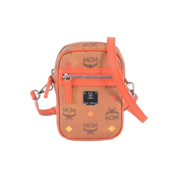 MCM Klassik Visetos Coated Canvas Small Square Bag Cell Phone Pouch Shoulder Bag Crossbody Bag Mini Unisex Brown Cognac