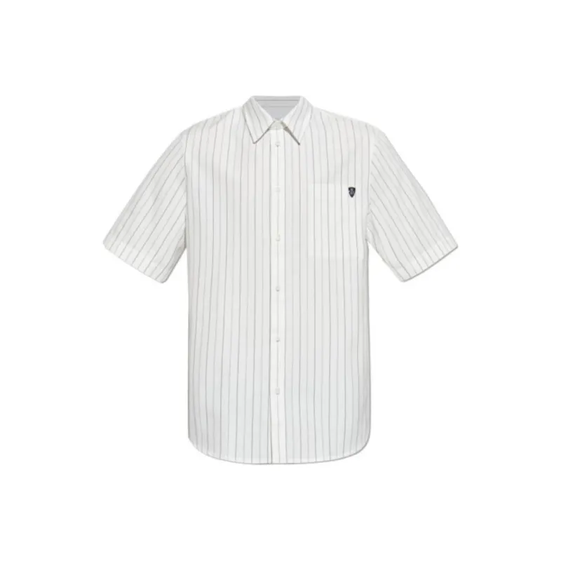 Burberry Logo Embroidered Short Sleeved Striped Shirt-0