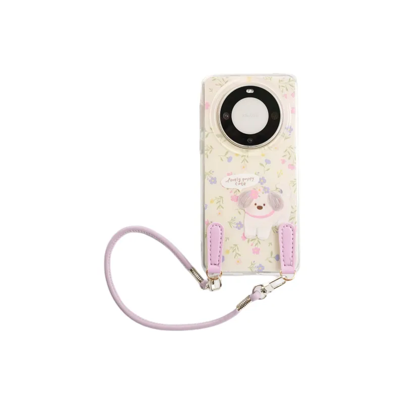 Wei Xin Acrylic Material Pink Purple Flower Puppy Phone Cases Compatibility With Huawei Mate 70/60 Pro/Pura 70/70 Pro+-1