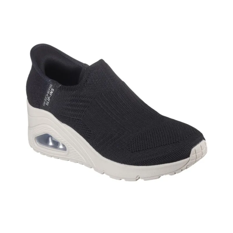 Skechers Uno Wedge   Kickin' Knit Low Top Casual Shoes Women's Black-2