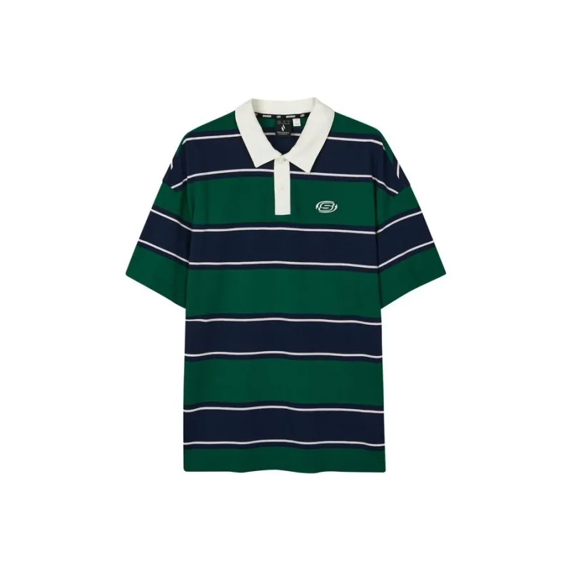 Skechers Polo Shirt Unisex Green Thick Stripes-0