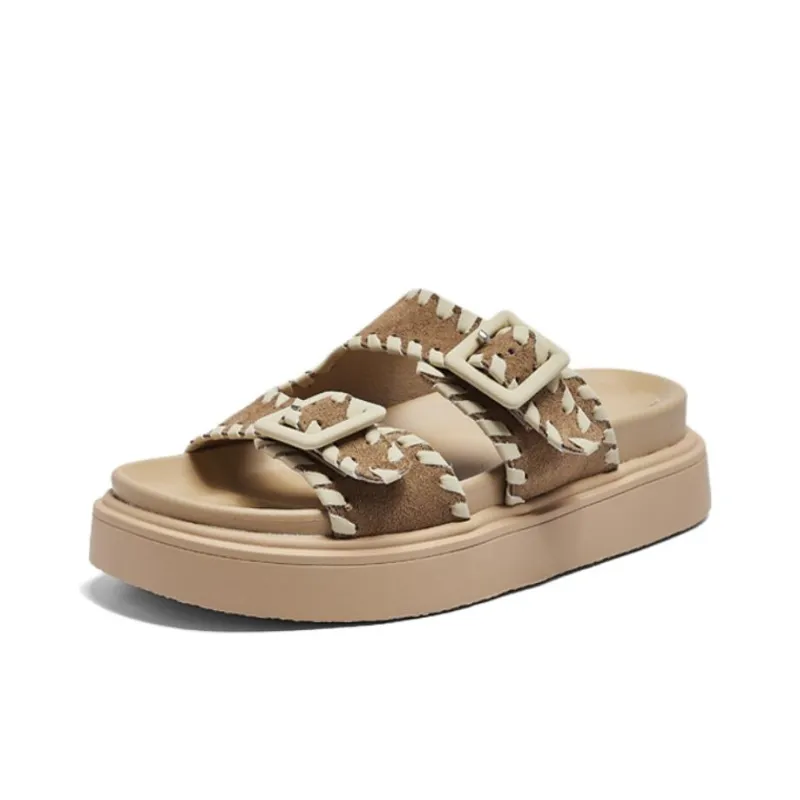 AGSDON Slide Slippers Women's Apricot/Chestnut-5