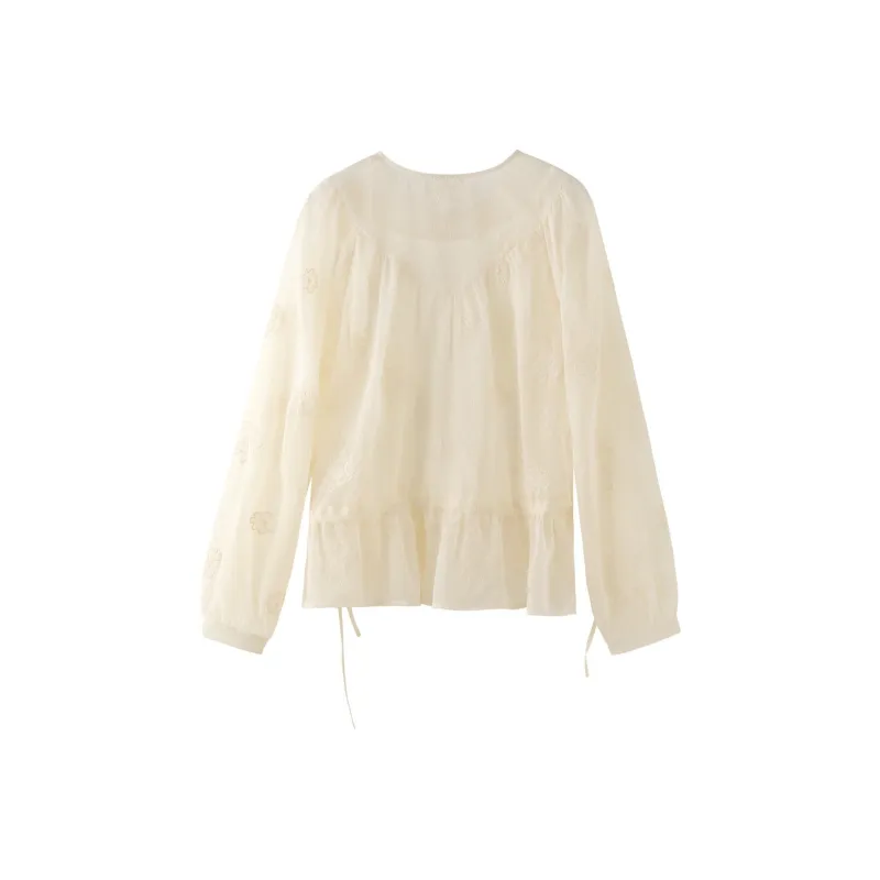 Miss Chipmunk Shirt Women's Embroidery Beige-1