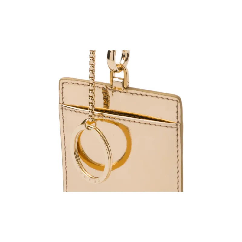 PRADA Leather Card Holder Women's Gold-4