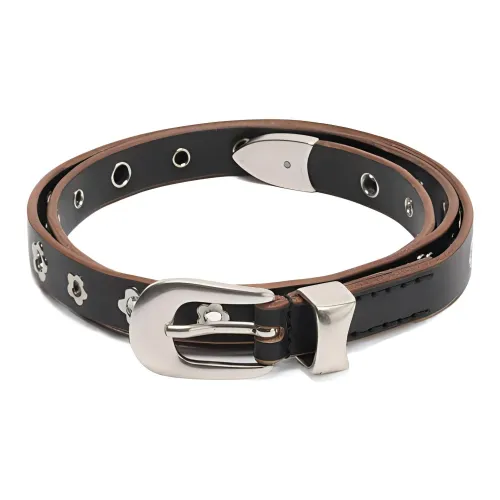 OUR LEGACY Badge Decoration Pin Buckle Leather Belts Men's Black 2CM